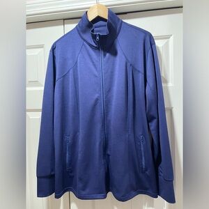 Polyester and spandex zipped sport jacket.